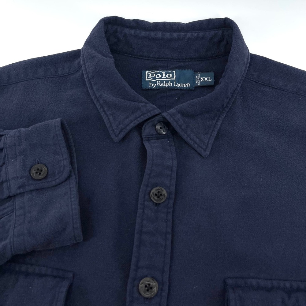 Polo Ralph Lauren Naval Surplus Navy Blue Flannel Work Shirt Mens XXL Vintage